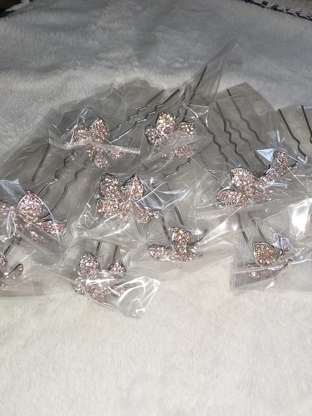 Sparkling Pink Crystal Flower Hair Pin Set Of 12